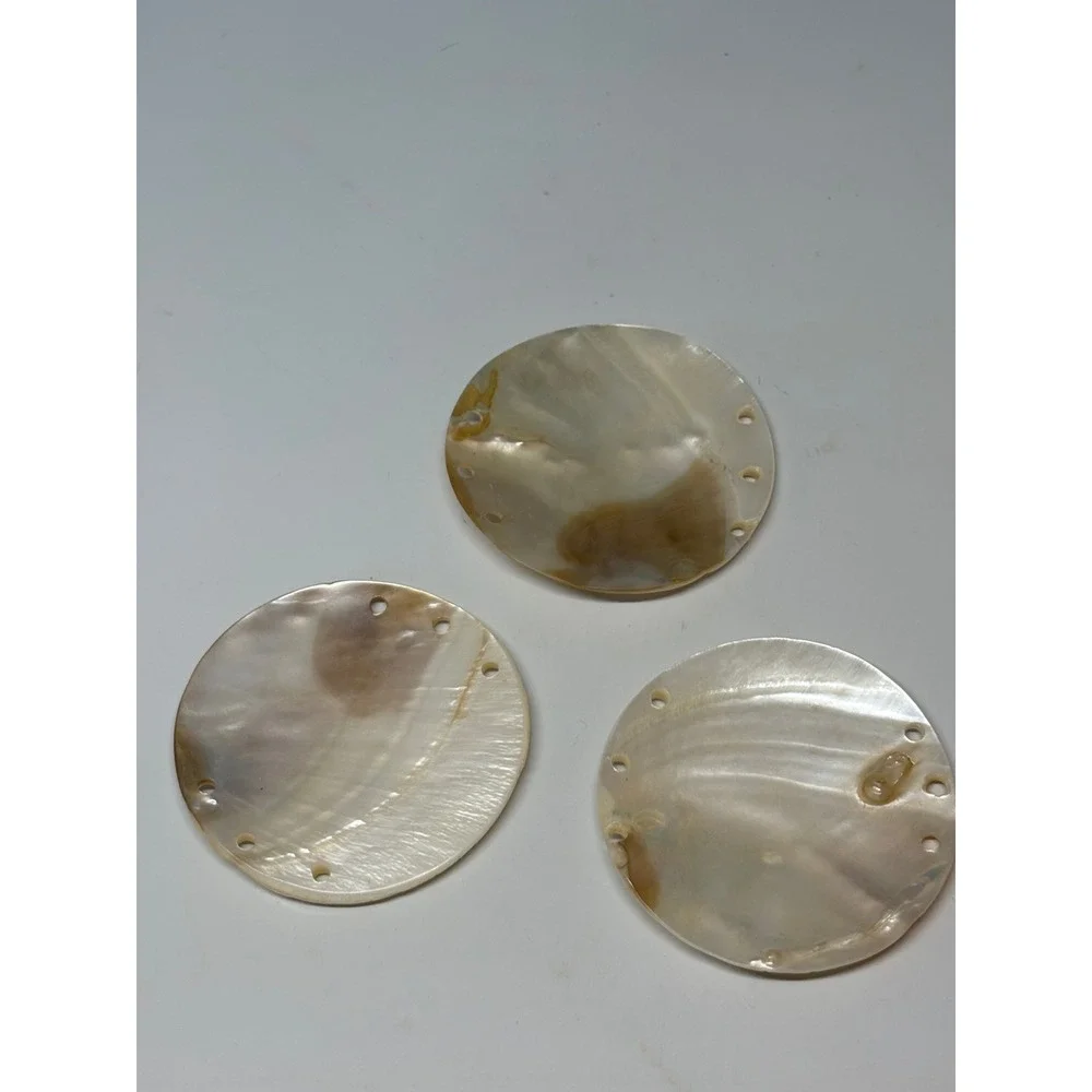 3pc Vintage Mother of Pearl Shell‎ Disks Iridescent 2.5 Inch Perimeter Drilled